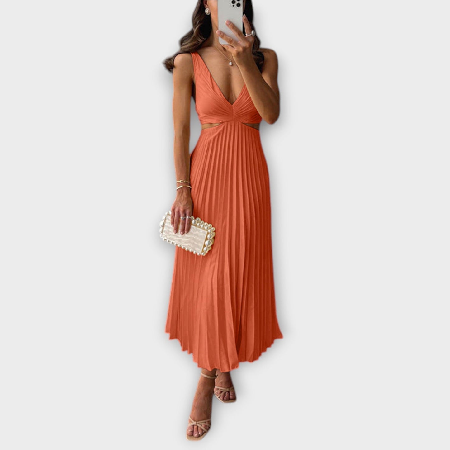 Vestido de noche midi elegante con plisado