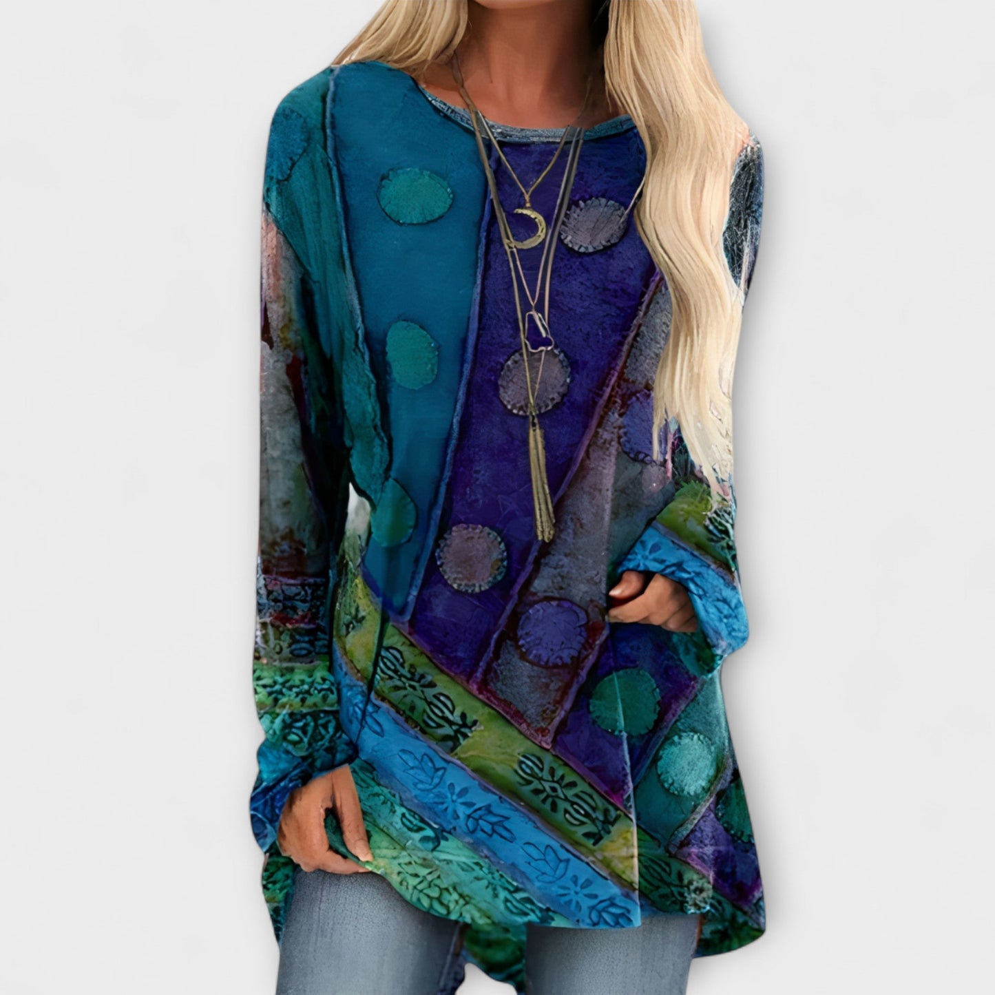 Camisa de mujer con estampado étnico a la moda