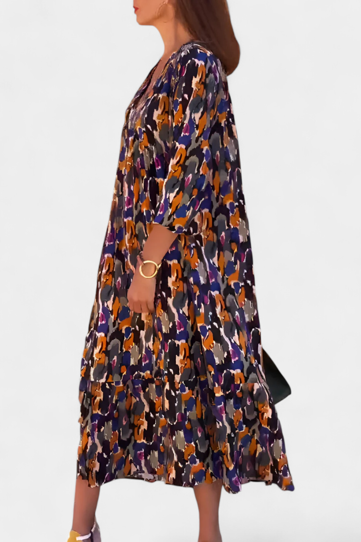 Vestido Todora retro con escote en V y mangas abullonadas