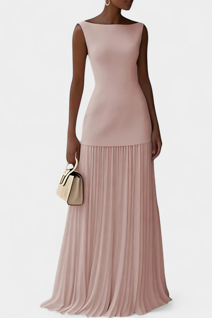 Vestido de noche maxi Silvana de gasa con pliegues