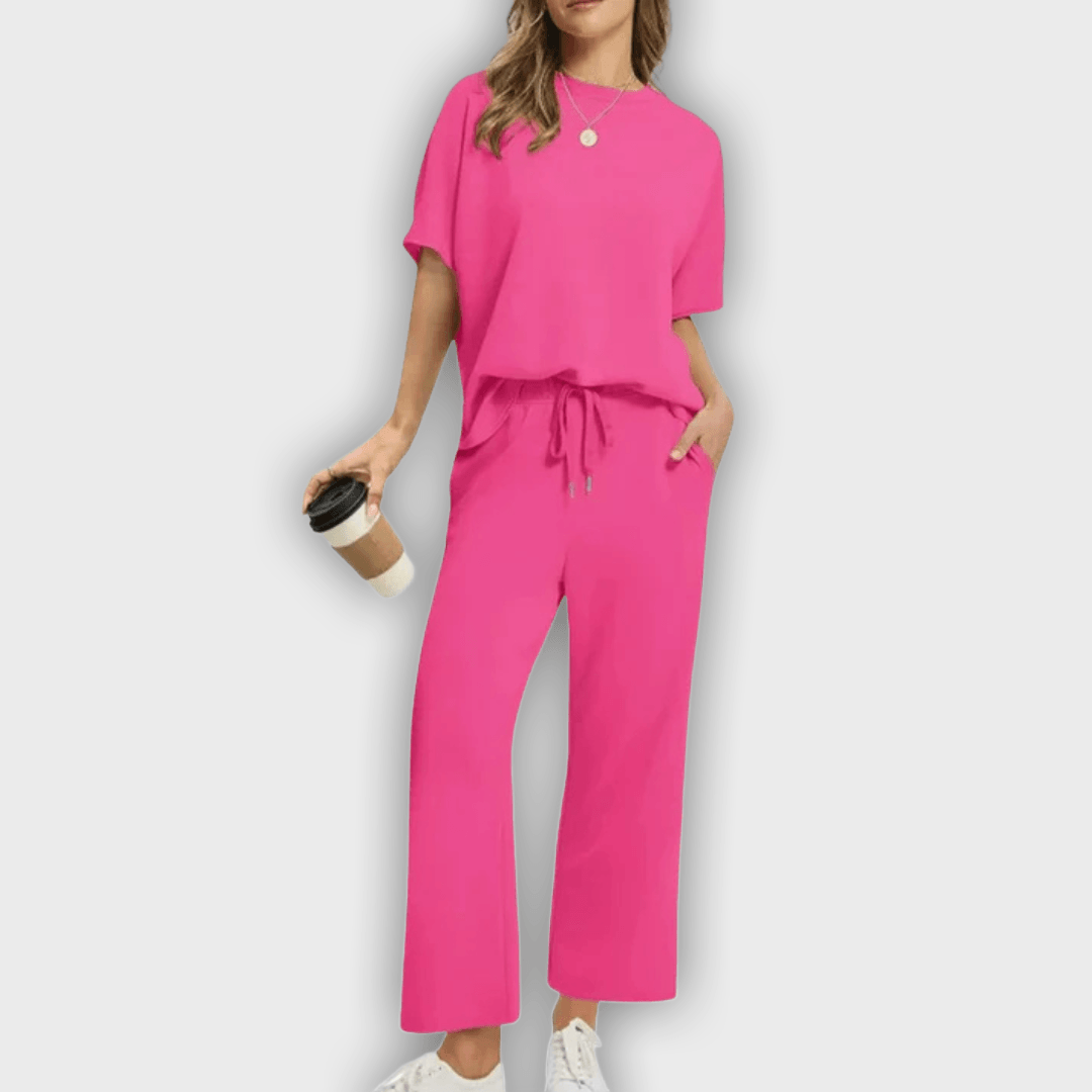 Conjunto de top y pantalones cómodos para mujer elegante y relajante