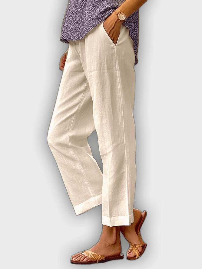 Pantalones de algodón y lino cómodos transpirables con ajuste holgado