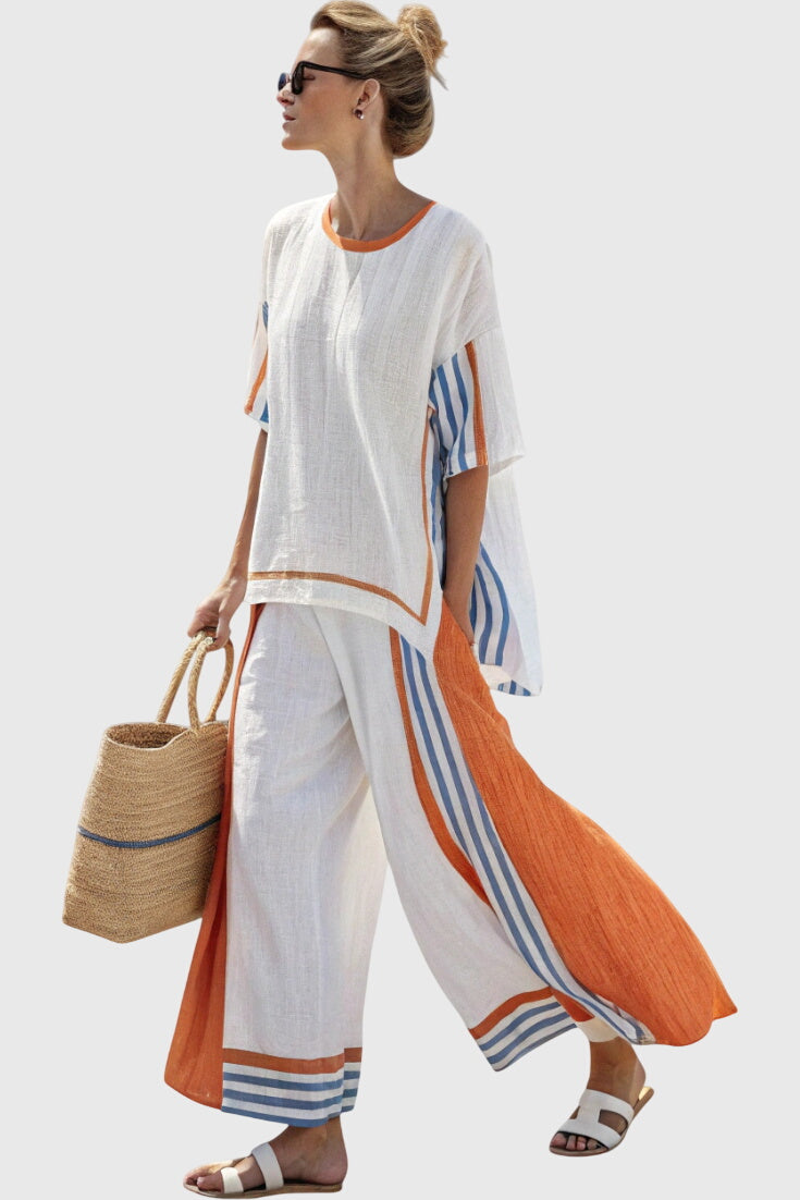 Conjunto étnico de rayas verticales y silueta amplia