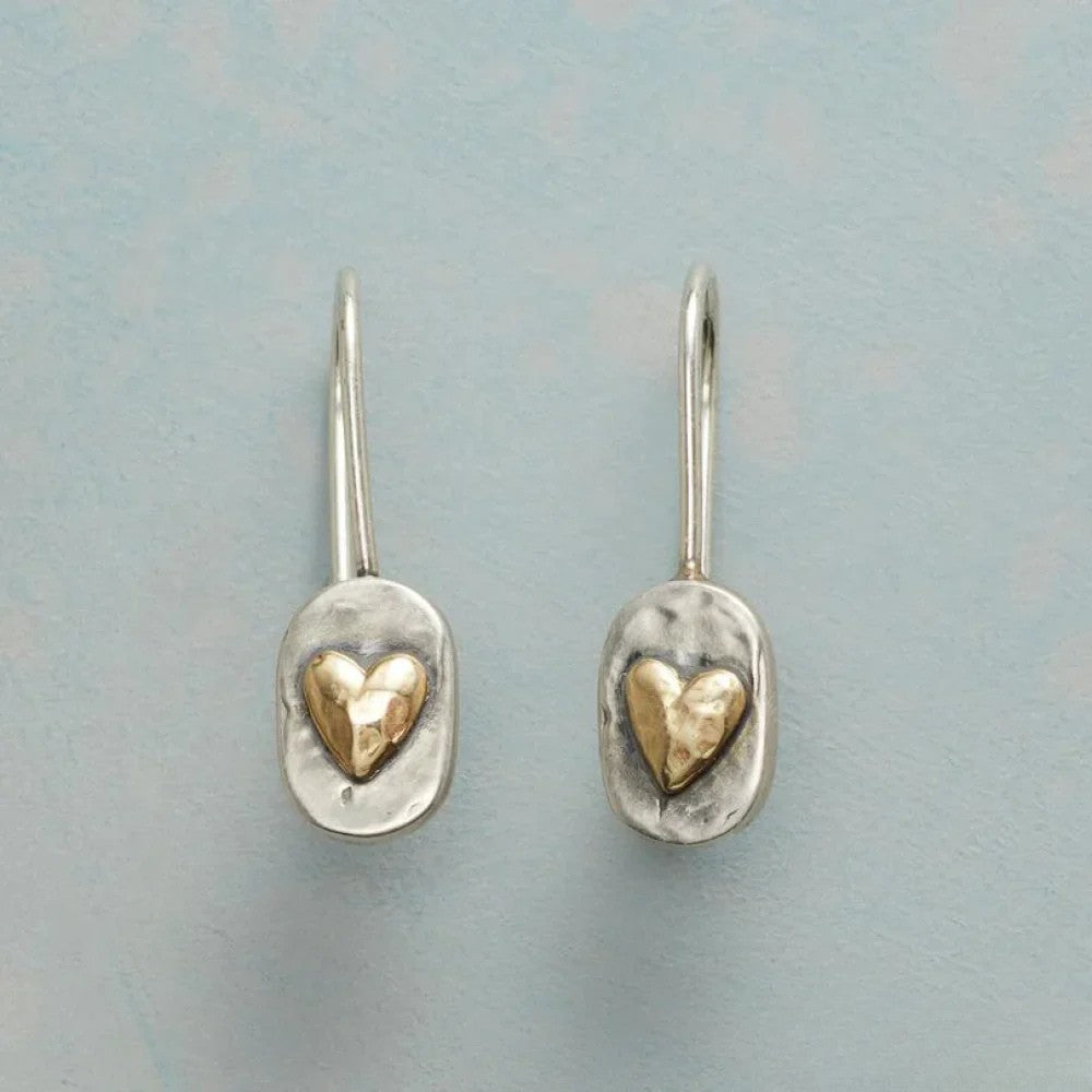 Pendientes vintage de plata con corazón de oro