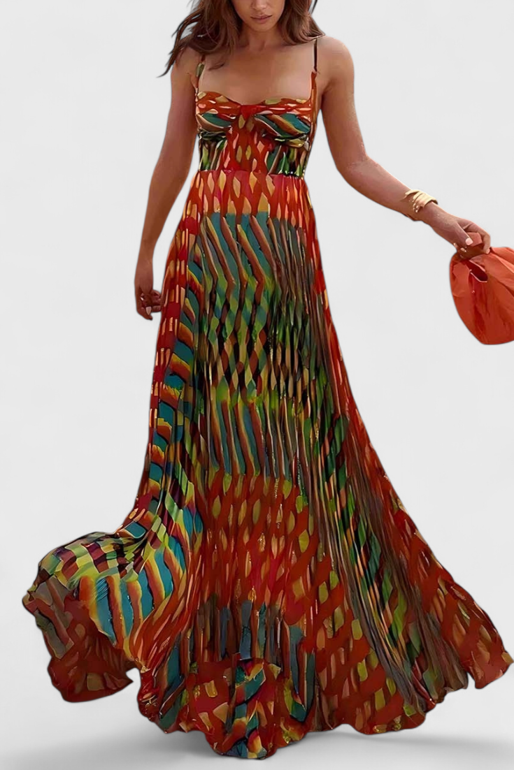 Vestido maxi Janis con estampado artístico y escote halter