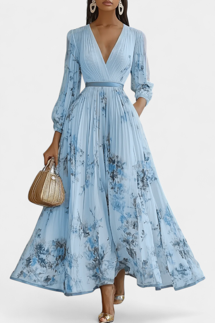 Vestido largo Phaedra de gasa con mangas abullonadas