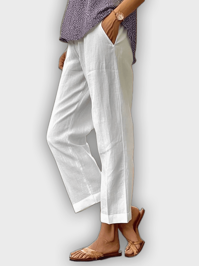 Pantalones de algodón y lino cómodos transpirables con ajuste holgado