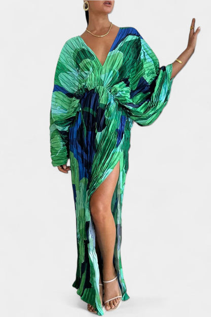 Vestido maxi corto Rebecca con pliegues