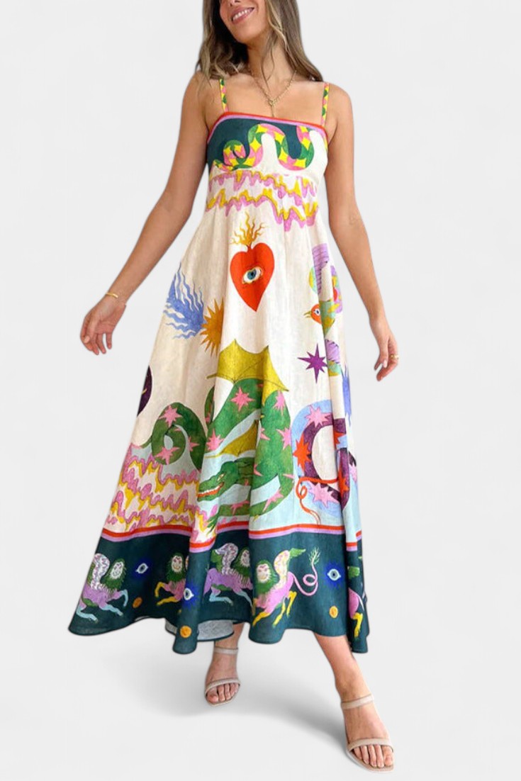 Vestido midi Arlín de lino mezclado estampado