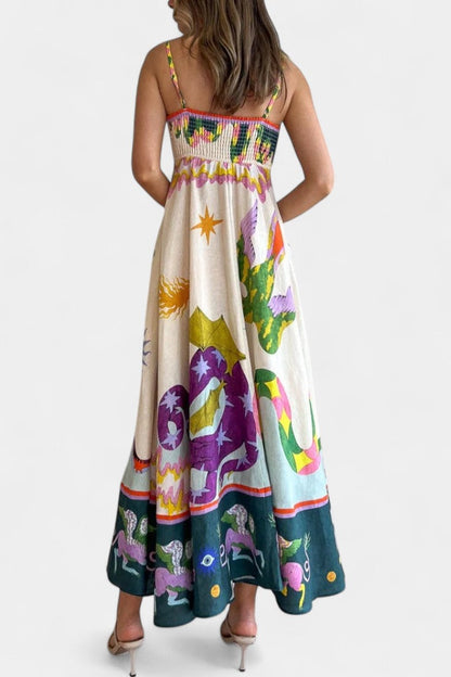 Vestido midi Arlín de lino mezclado estampado
