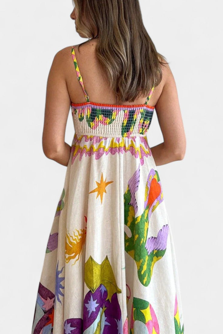 Vestido midi Arlín de lino mezclado estampado