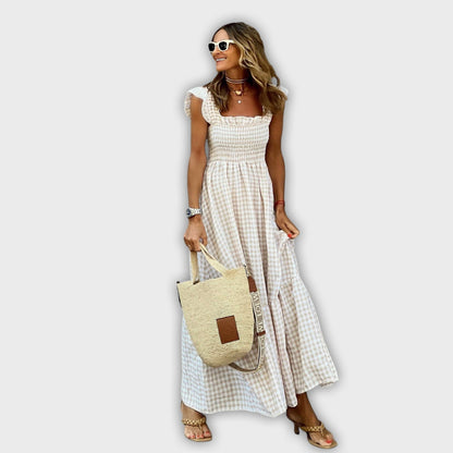 Vestido maxi con estampado de lunares y mangas sueltas