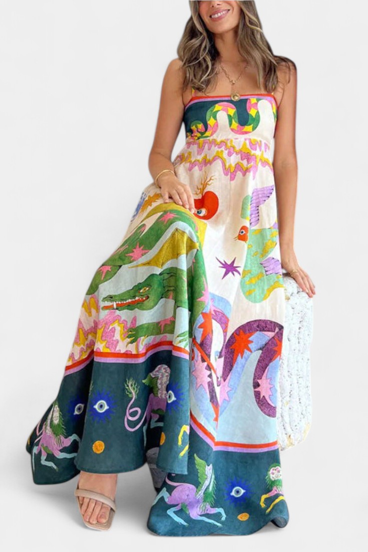 Vestido midi Arlín de lino mezclado estampado