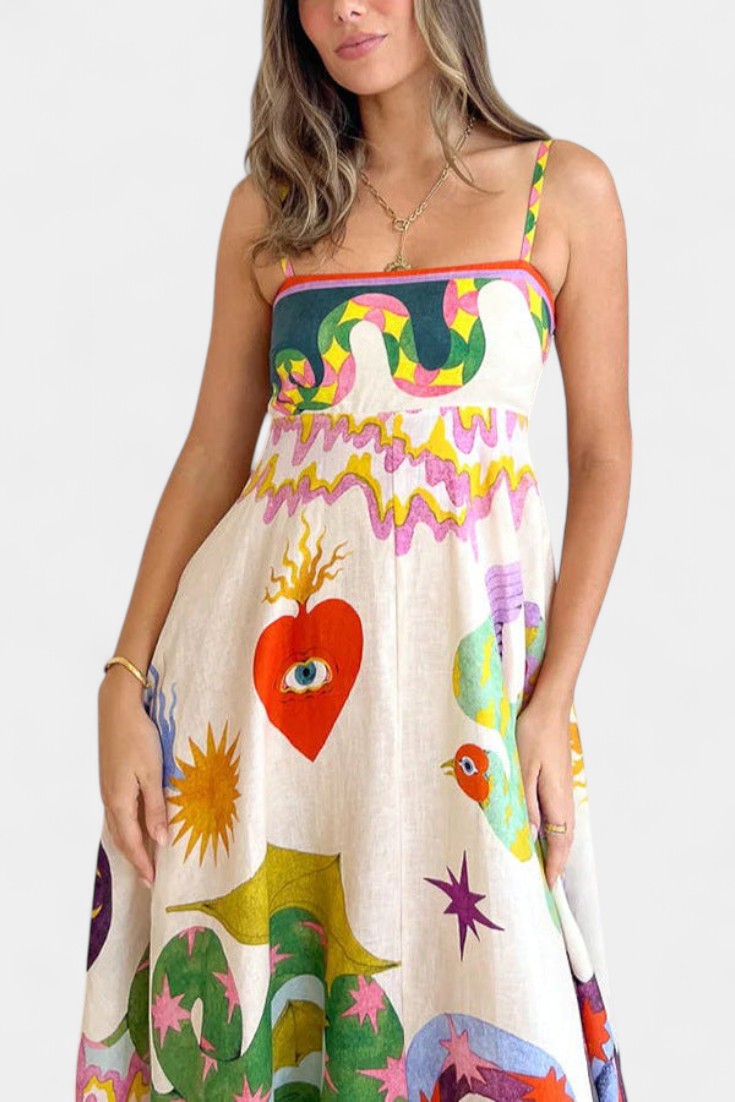 Vestido midi Arlín de lino mezclado estampado