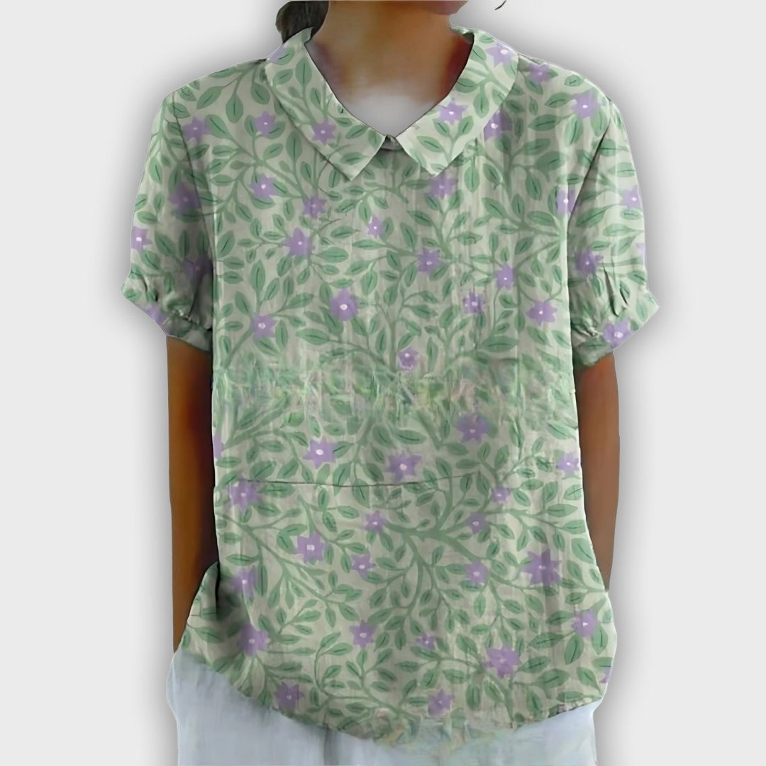 Camisa de lino floral para mujer