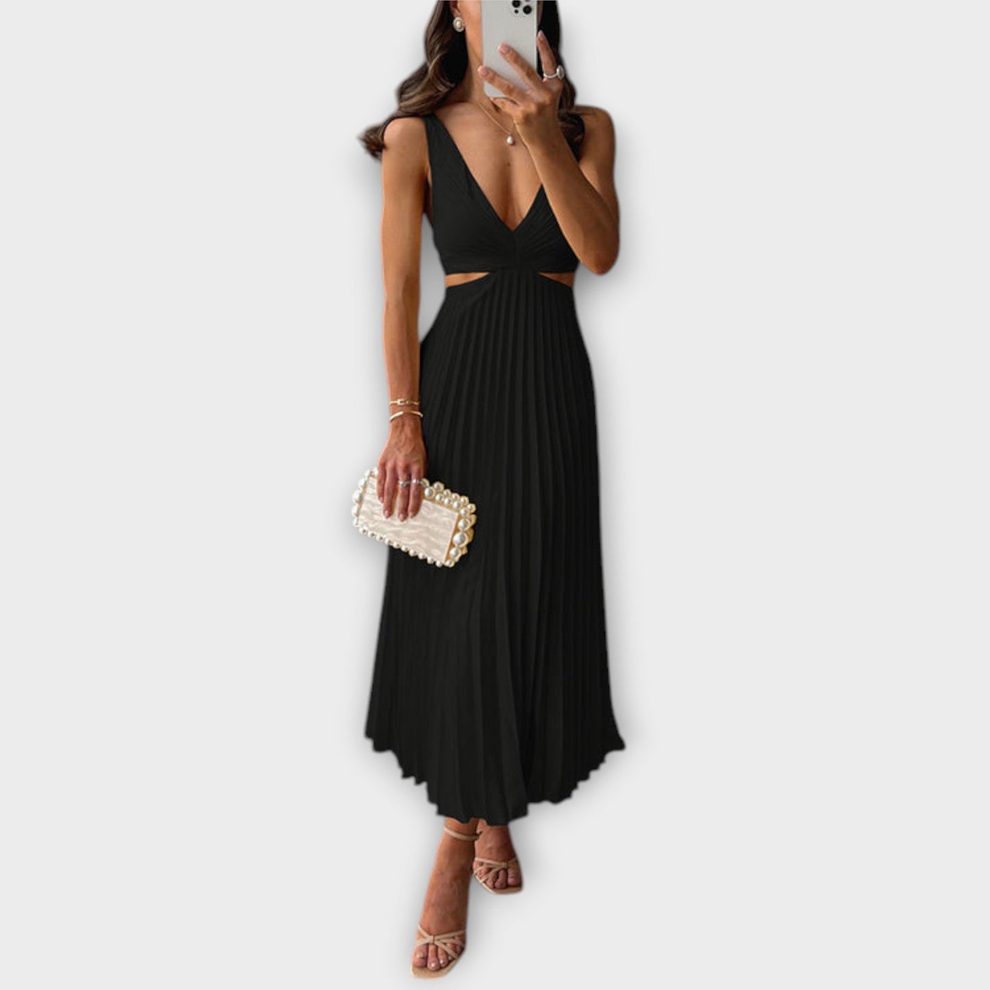 Vestido de noche midi elegante con plisado