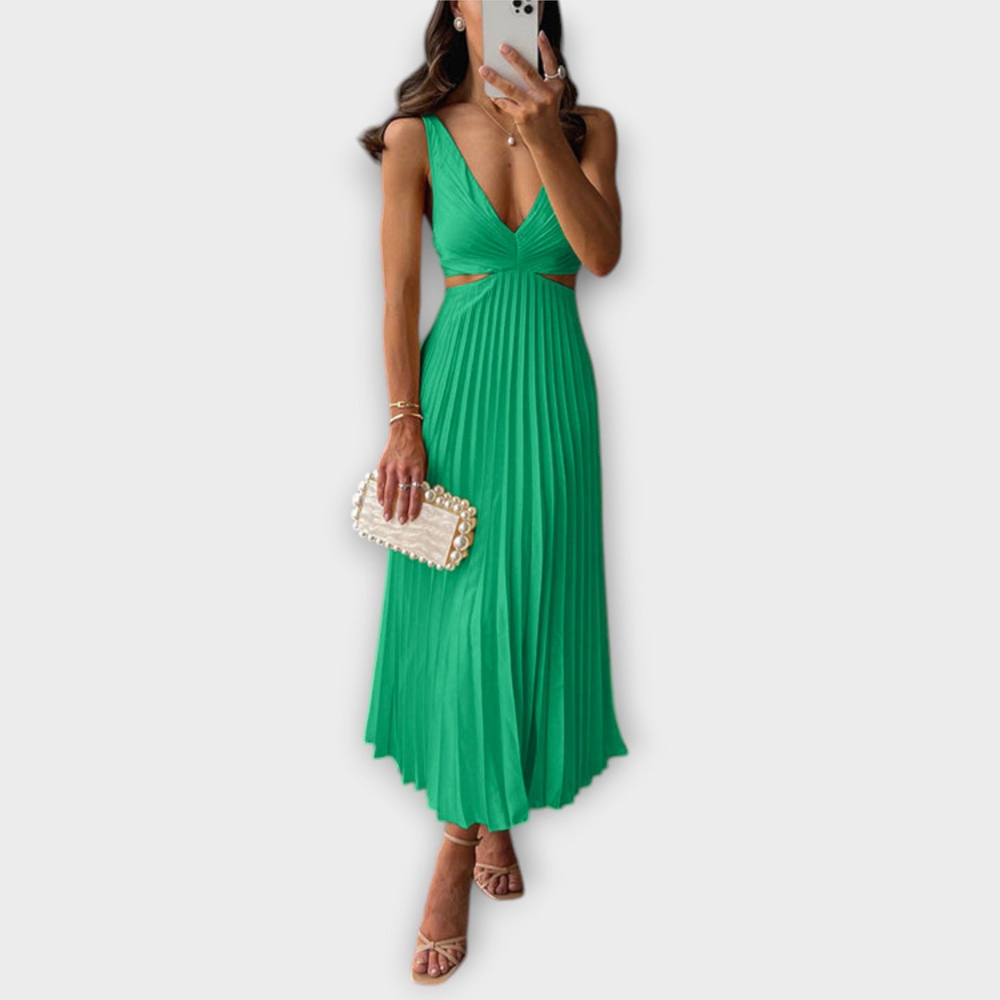 Vestido de noche midi elegante con plisado