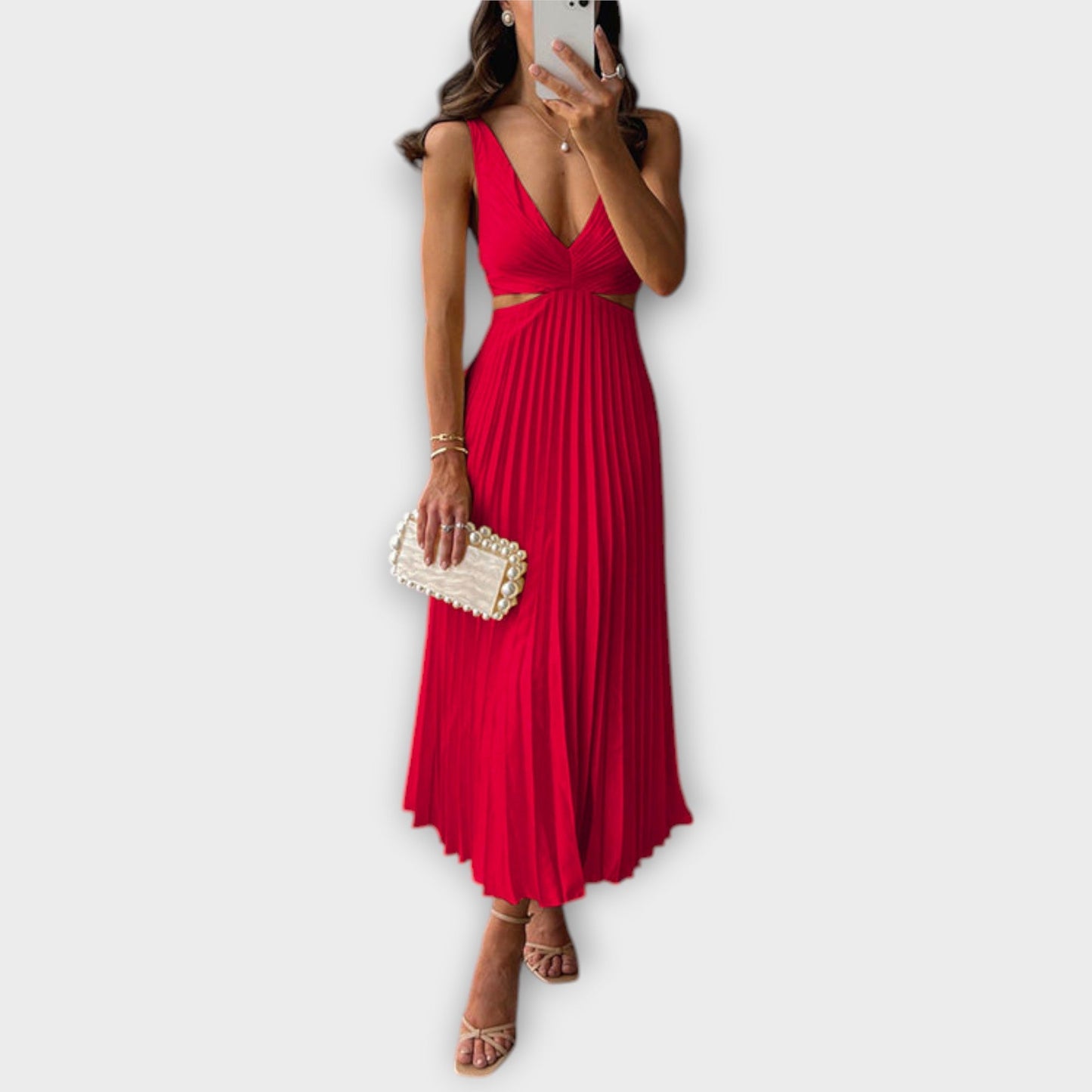 Vestido de noche midi elegante con plisado