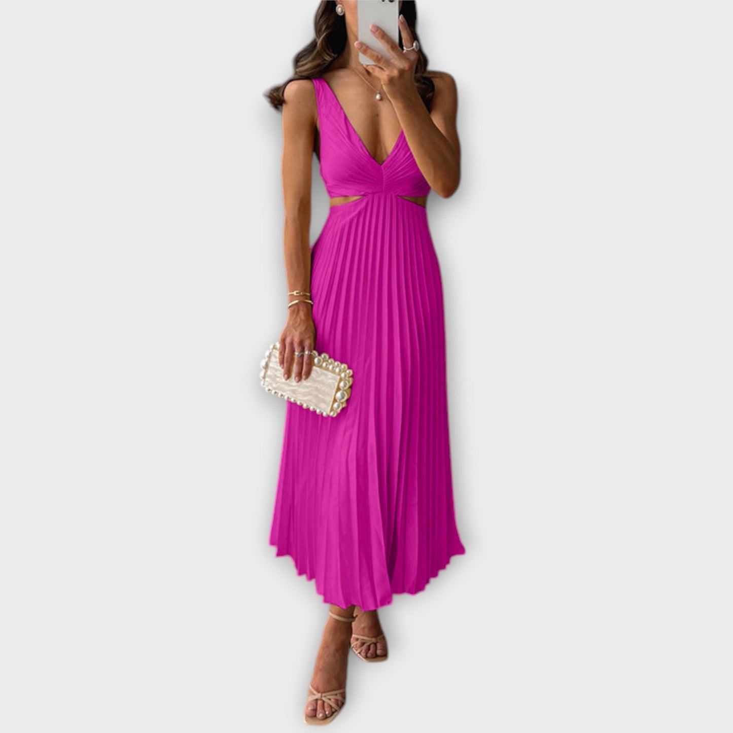 Vestido de noche midi elegante con plisado