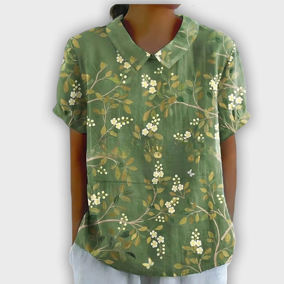 Camisa de lino floral para mujer