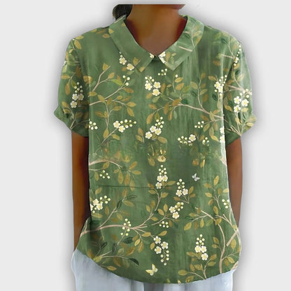 Camisa de lino floral para mujer