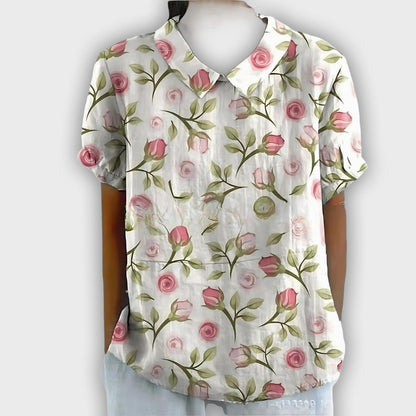 Camisa de lino floral para mujer