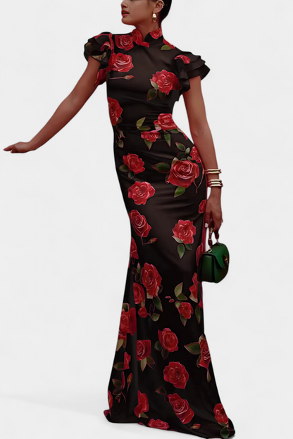 Vestido elegante Maiora con estampado de rosas