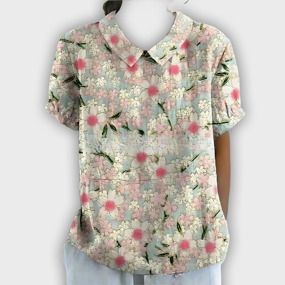 Camisa de lino floral para mujer