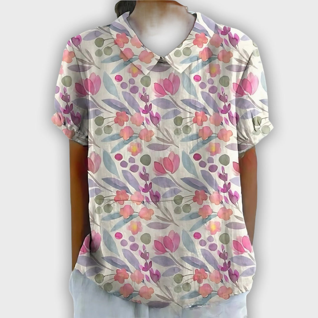 Camisa de lino floral para mujer