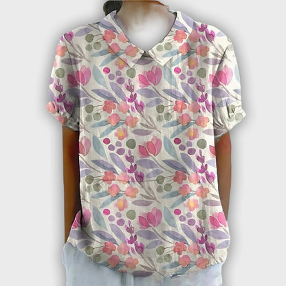 Camisa de lino floral para mujer