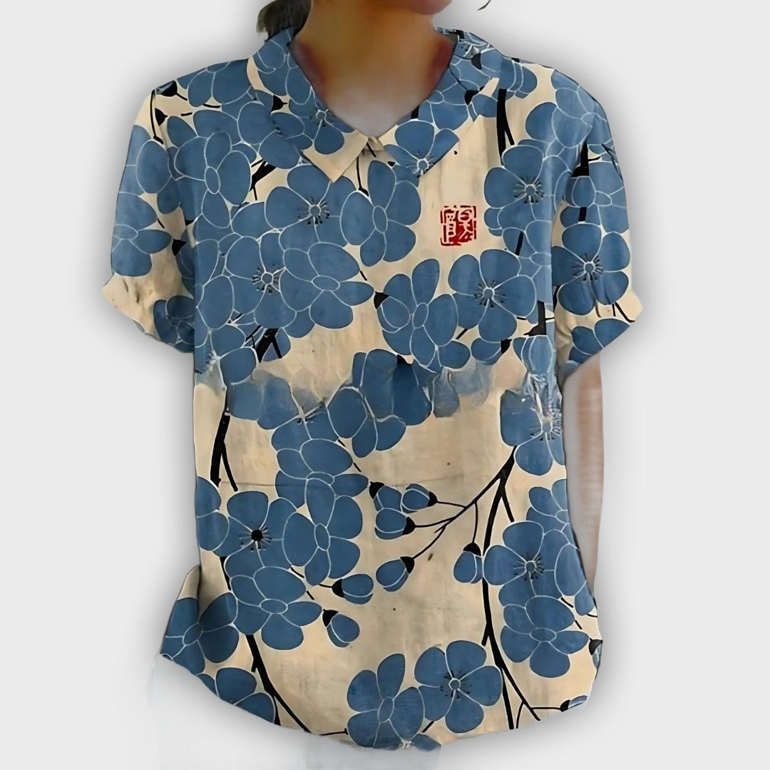 Camisa de lino floral para mujer