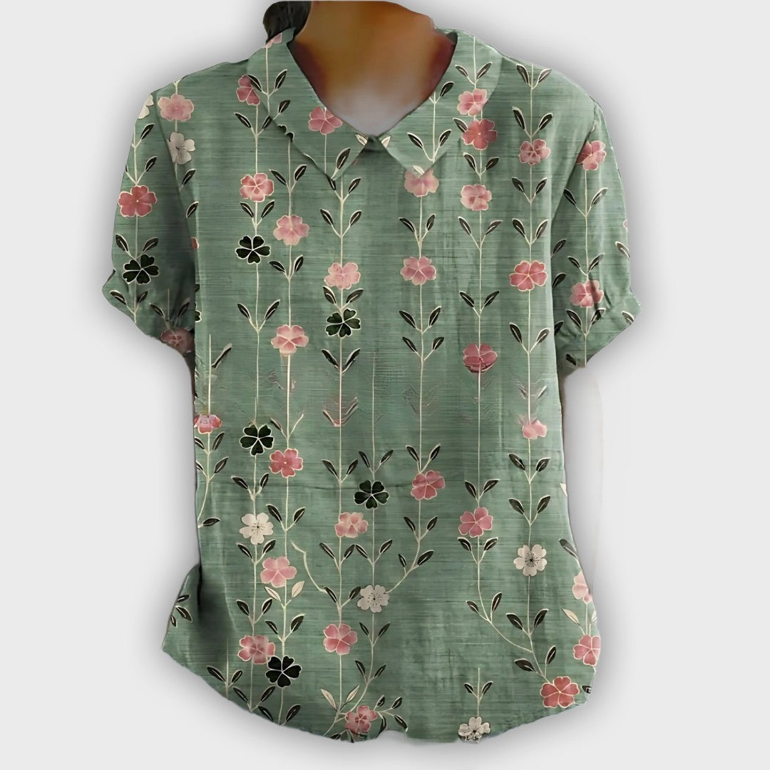 Camisa de lino floral para mujer