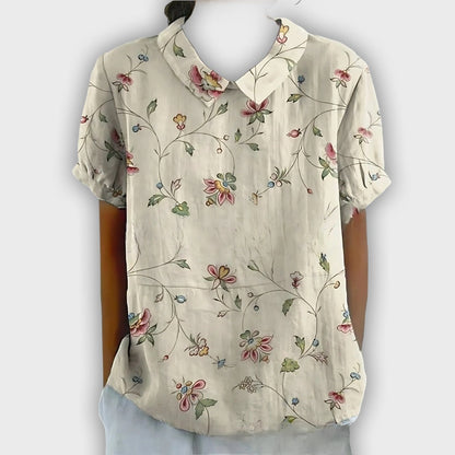 Camisa de lino floral para mujer