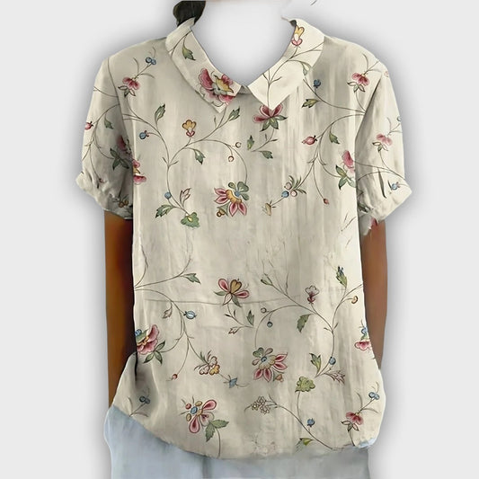 Camisa de lino floral para mujer