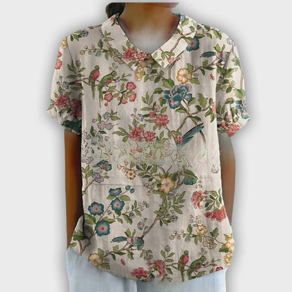 Camisa de lino floral para mujer