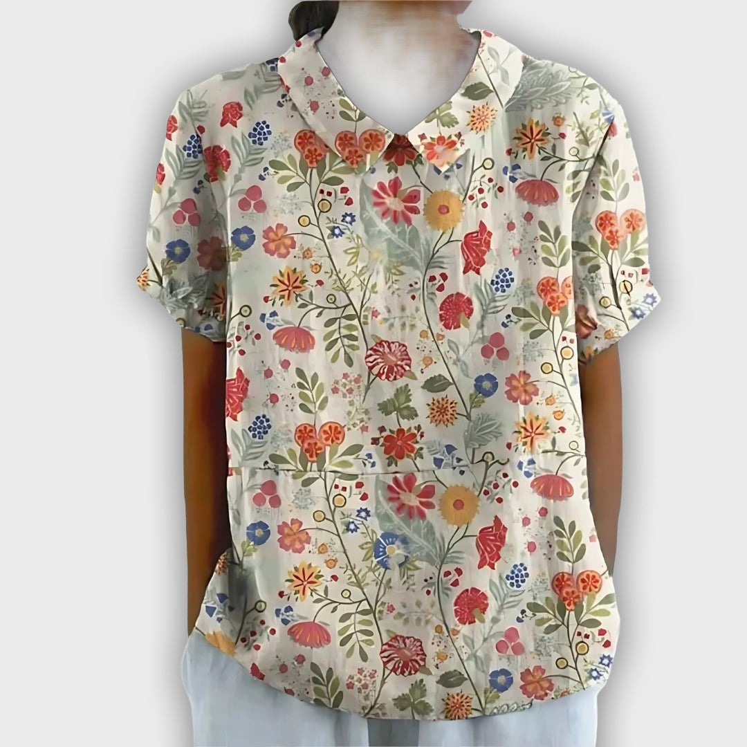 Camisa de lino floral para mujer