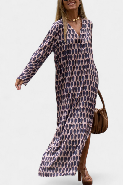 Vestido largo Brisa geométrico con abertura y escote en V