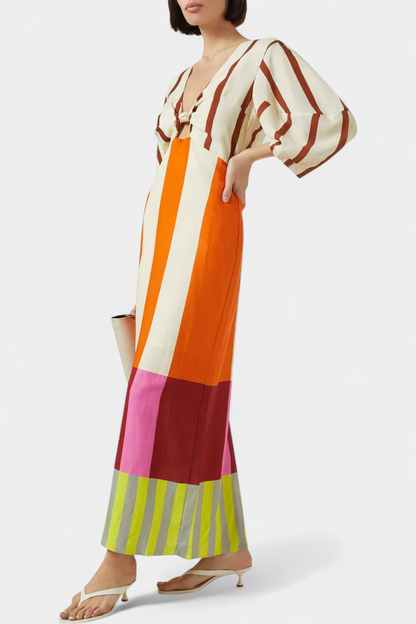 Vestido Alison suave con escote delantero y mangas abullonadas