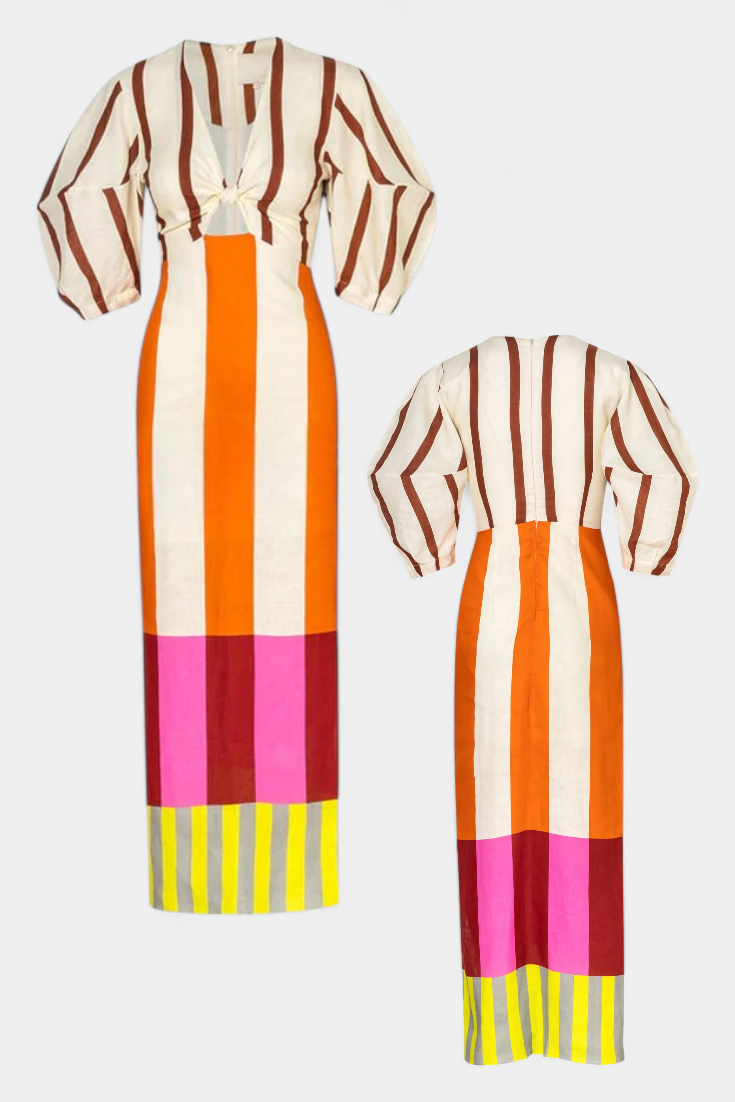 Vestido Alison suave con escote delantero y mangas abullonadas