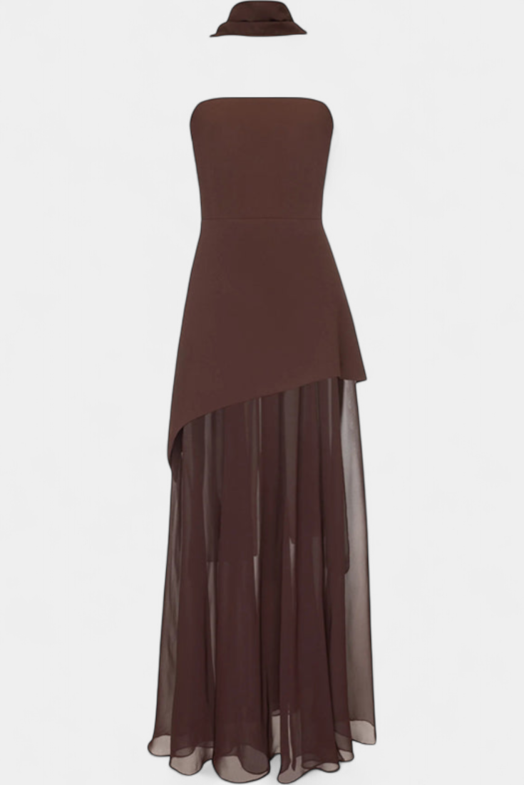 Vestido maxi peregrina de gasa con hombros descubiertos y abertura lateral