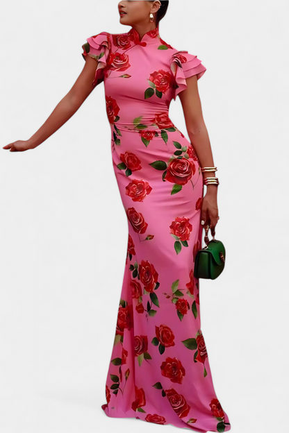 Vestido elegante Maiora con estampado de rosas