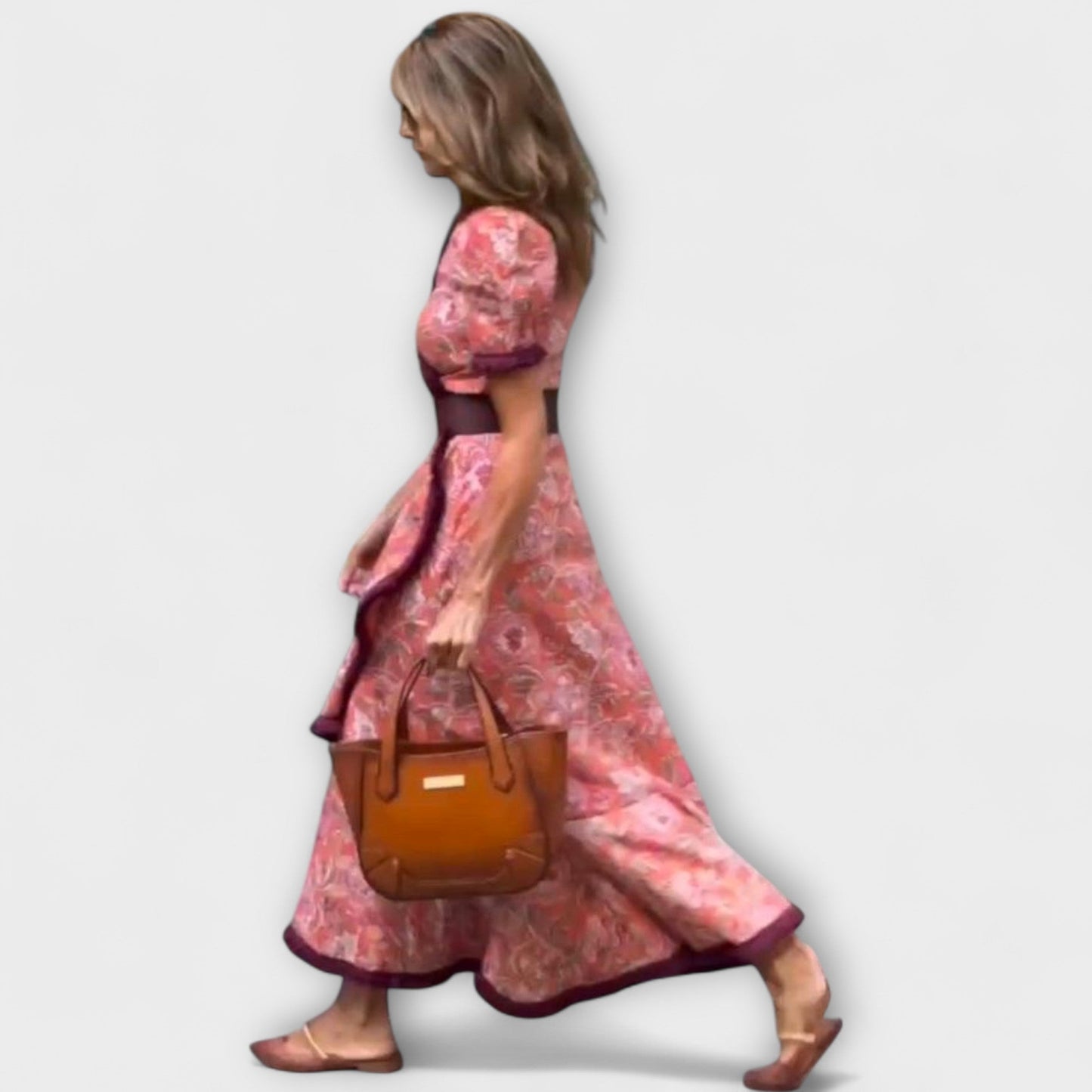 Vestidos maxi rosas elegantes con mangas cortas