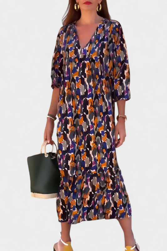 Vestido Todora retro con escote en V y mangas abullonadas