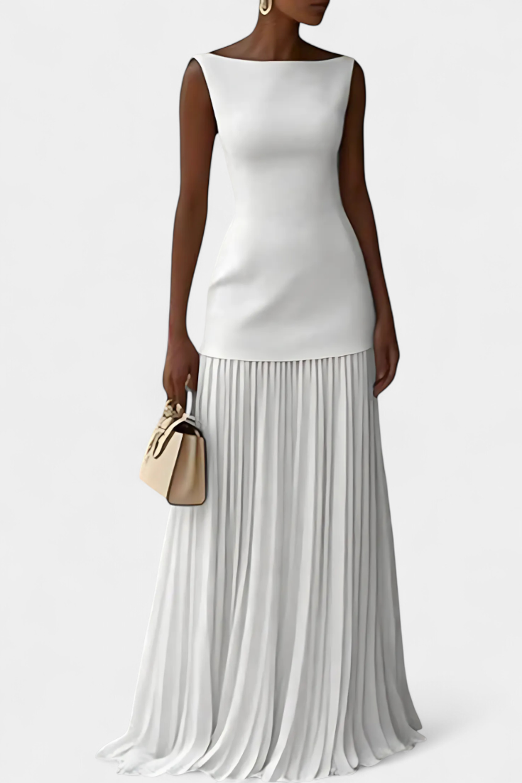 Vestido de noche maxi Silvana de gasa con pliegues