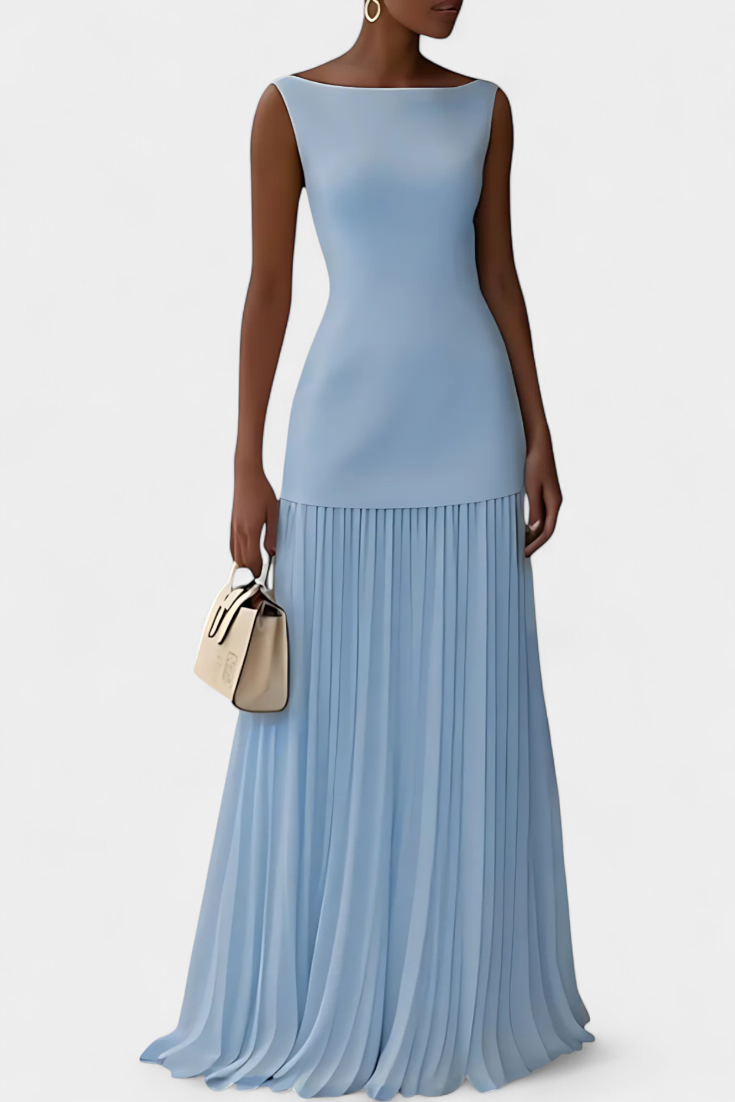 Vestido de noche maxi Silvana de gasa con pliegues