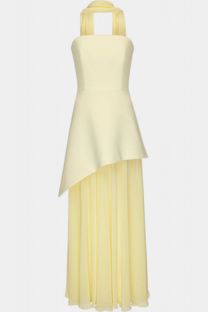 Vestido maxi Selina de chiffon con un hombro descubierto y abertura lateral