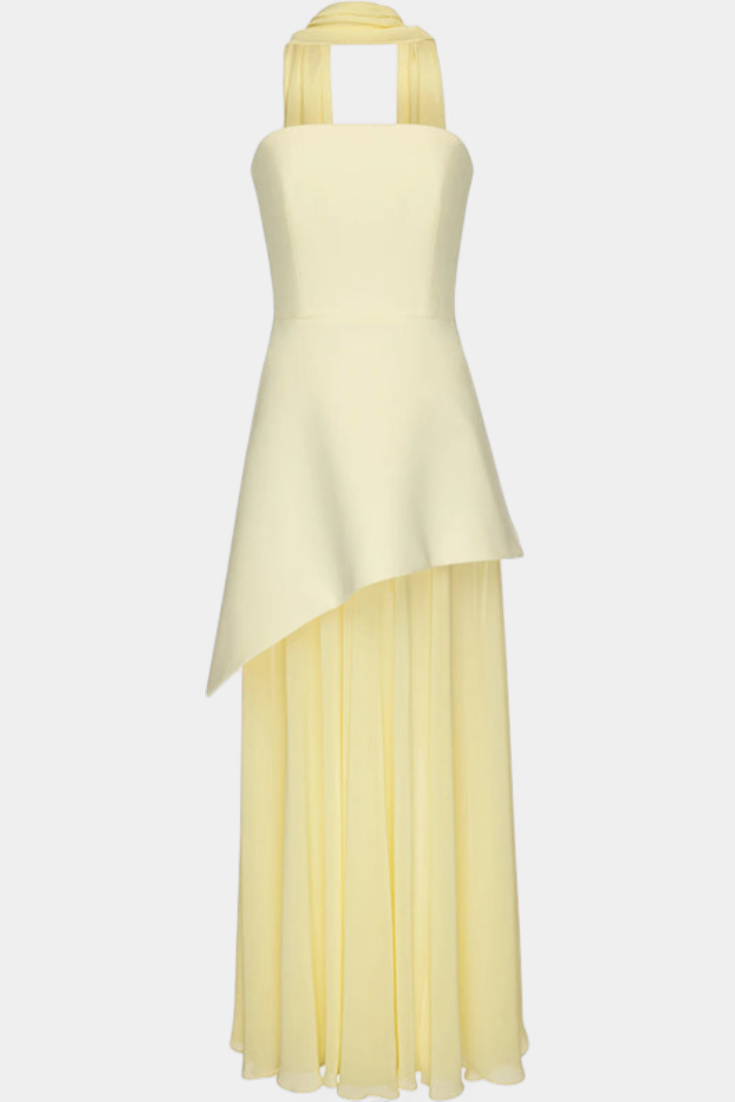 Vestido maxi peregrina de gasa con hombros descubiertos y abertura lateral