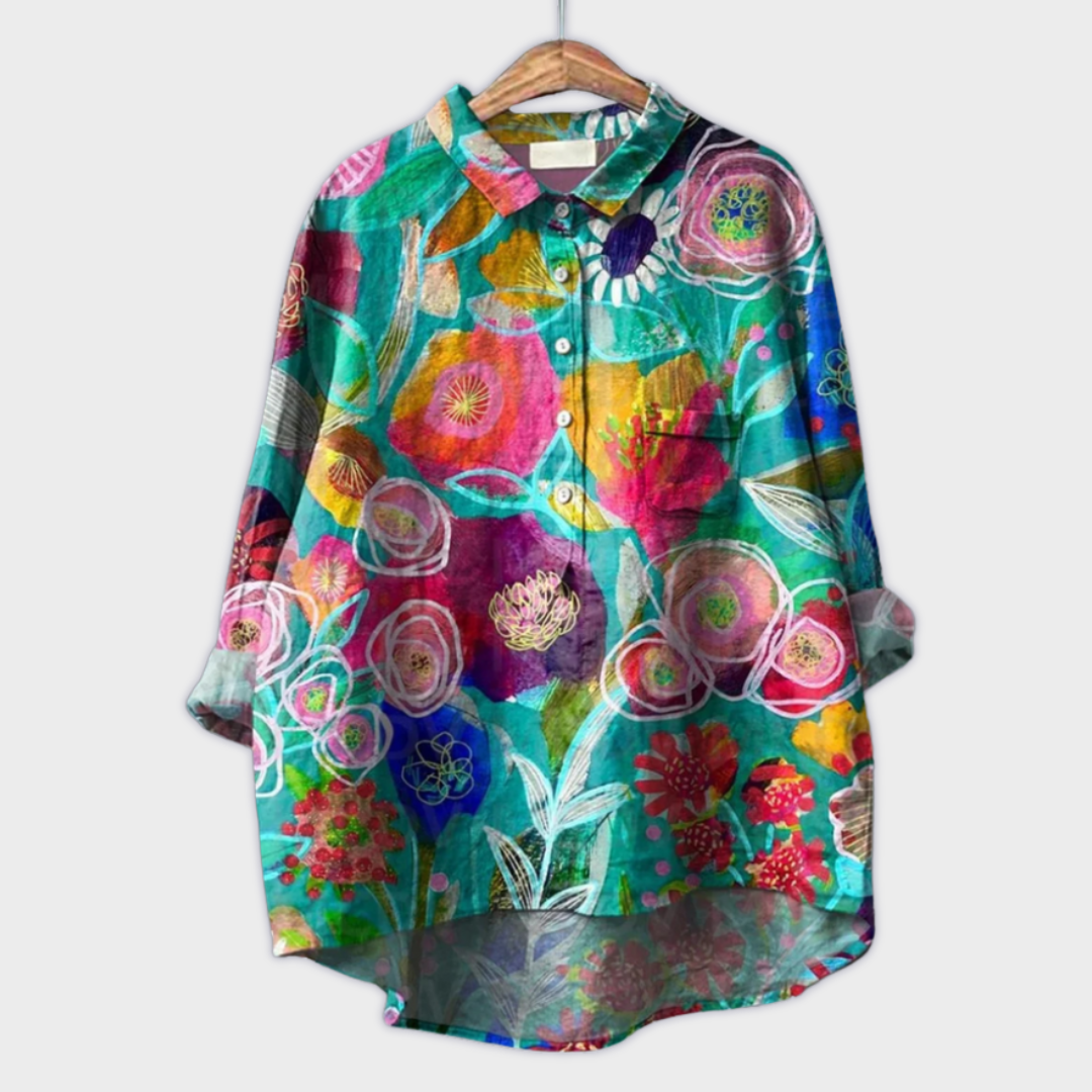 Camisa para mujer hecha a mano con diseño floral