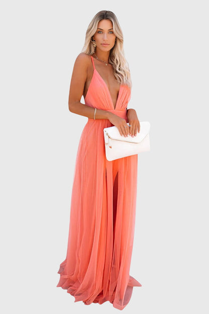 Vestido maxi sin mangas de tul