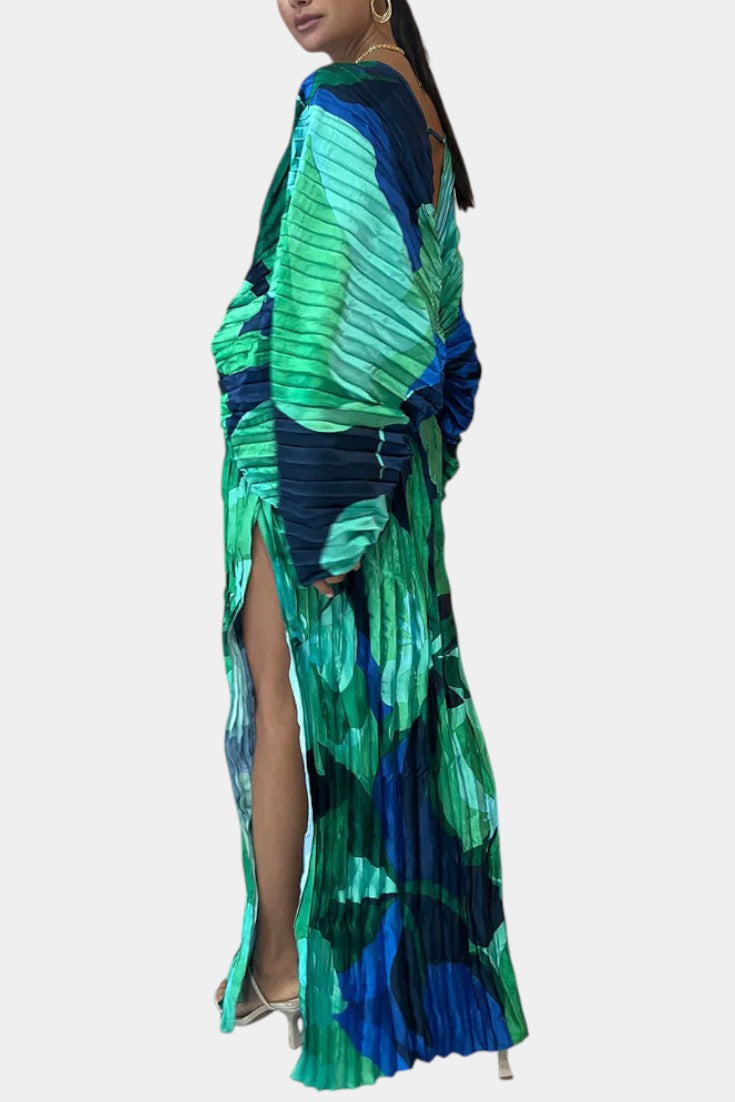 Vestido maxi corto Rebecca con pliegues